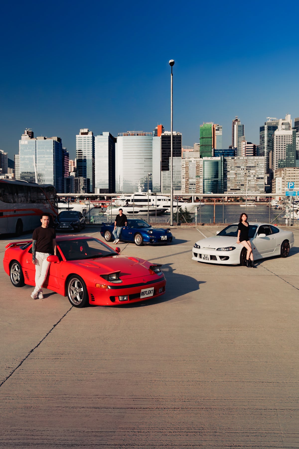 Reflekt JDM collection Red Mitsubishi GTO and Blue RX7 FD3S and Nissan Silvia S15 in White